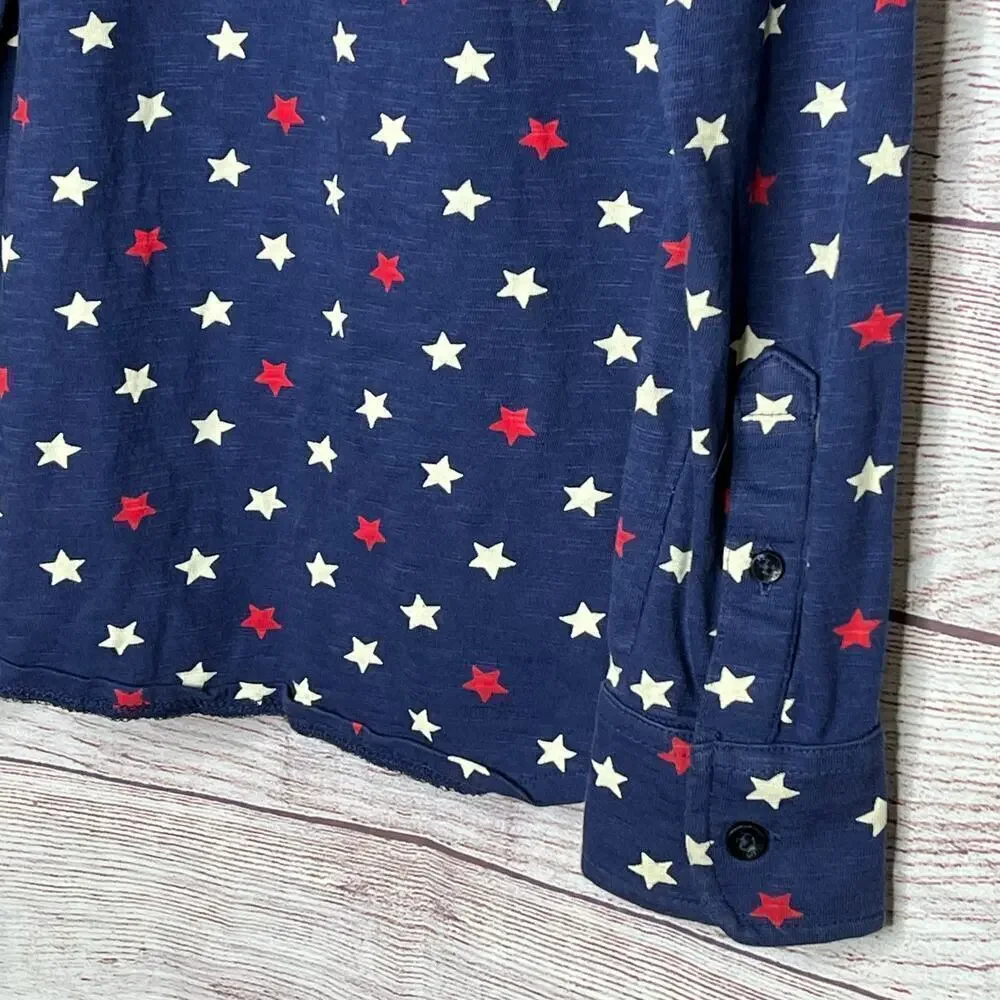 Mini Boden Boys 250th July 4th Blue USA Stars Long Sleeve Top Size 7-8